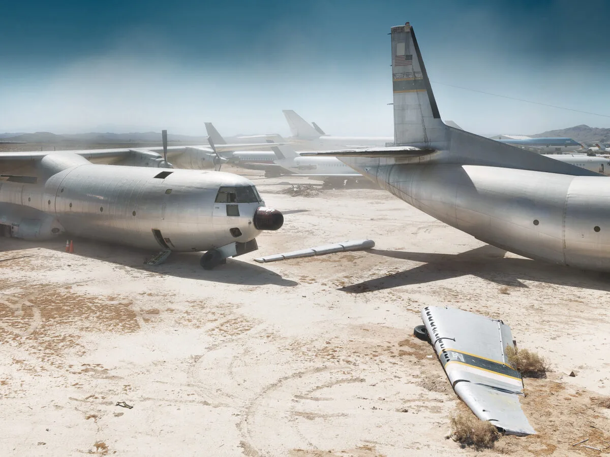 Decommissioned aircraft in the Mojave Desert during windstorm, fine art photography by Scanderbeg Sauer – DECOMMISSIONED ICN-HKG