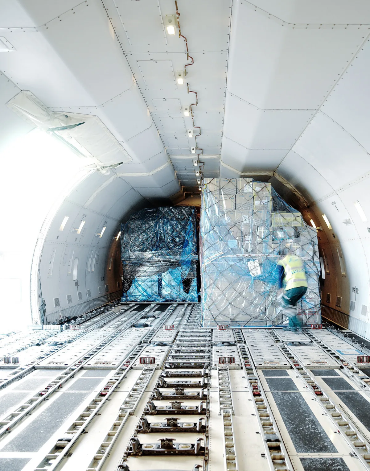 Freight pallet on the aircraft loading deck, Kuehne + Nagel, Findel Airport, Luxembourg, air freight photography by Scanderbeg Sauer