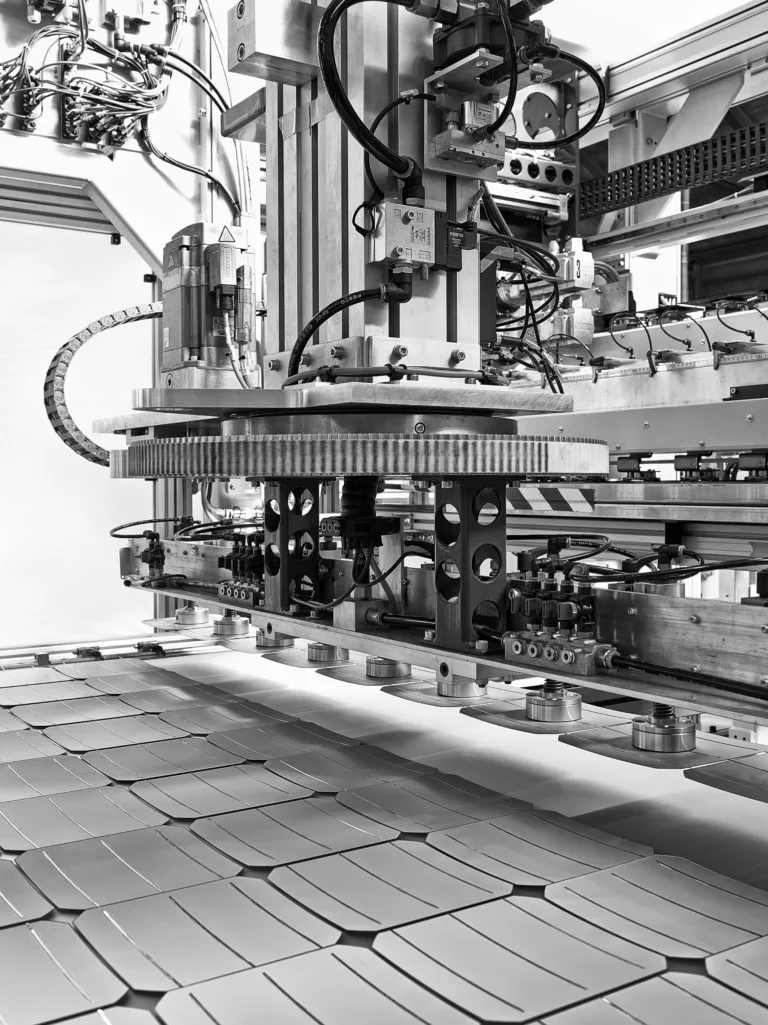 Automated solar module production line, Megasol, Langenthal, Switzerland, industrial photography by Scanderbeg Sauer