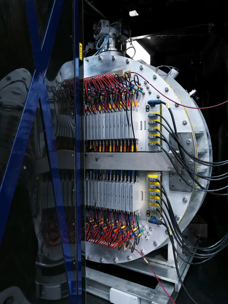 Cylindrical detector with dense cabling, Paul Scherrer Institute, Villigen, Switzerland, research photography by Scanderbeg Sauer