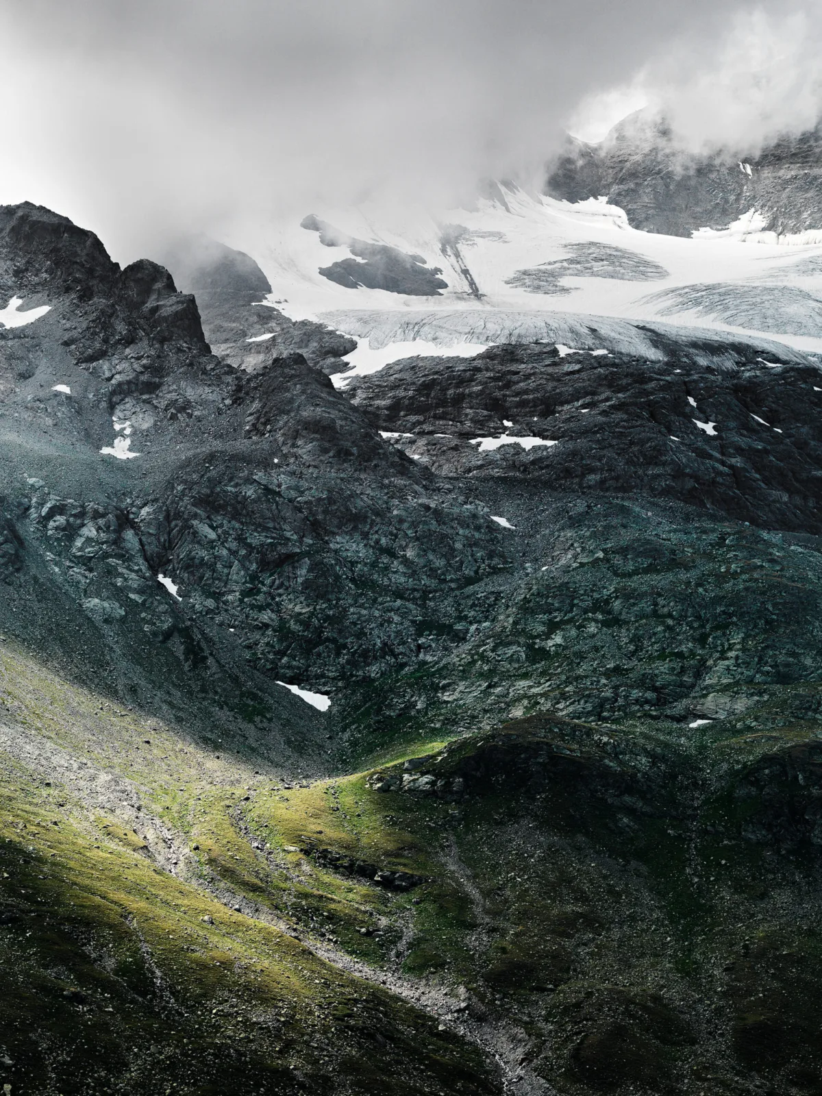 Bernina massif with retreating glacier, Eternal Ice, Bernina, Switzerland, landscape photography by Scanderbeg Sauer