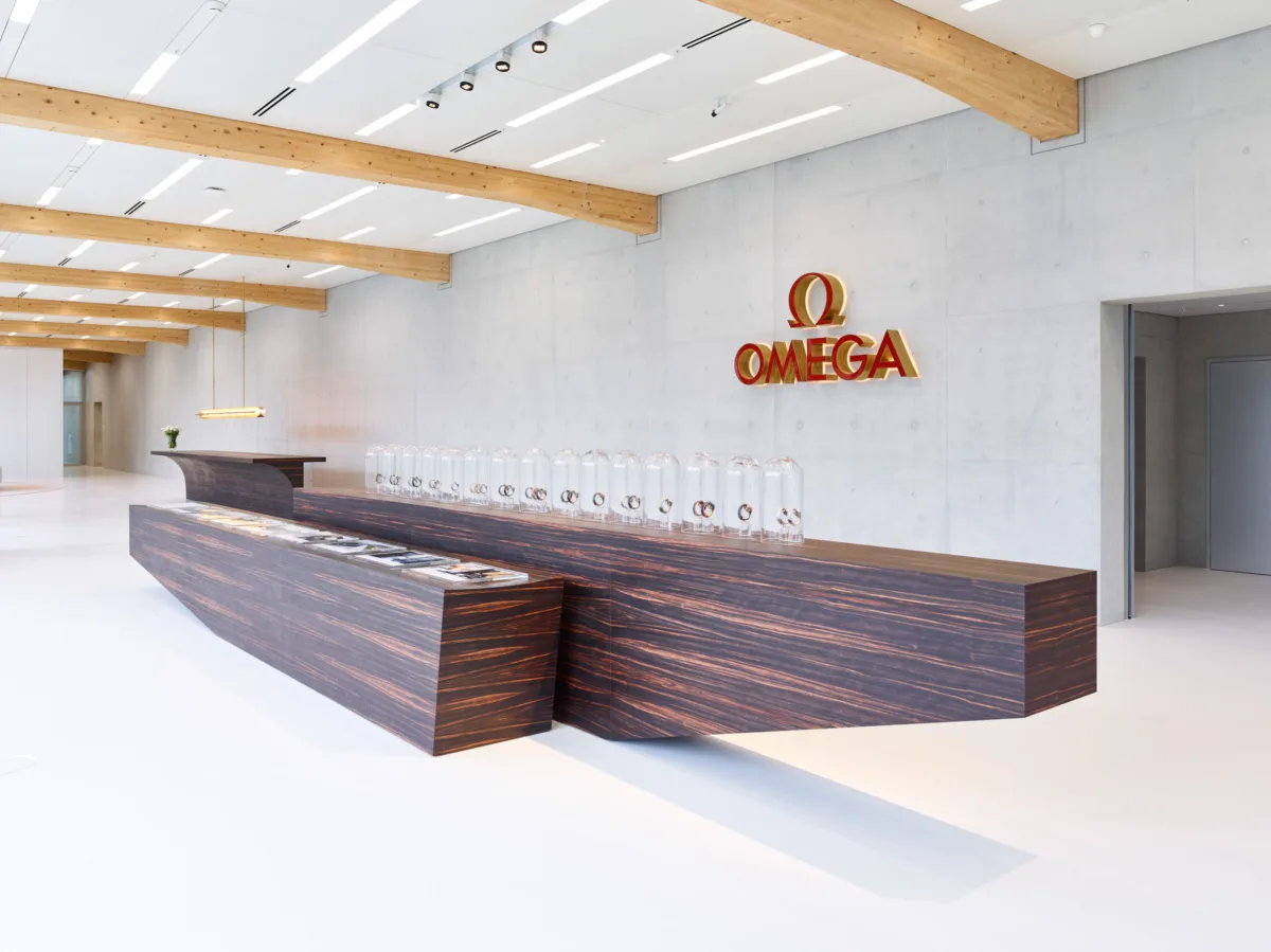 Reception lobby interior, Omega, Bienne, Switzerland, architecture photography by Scanderbeg Sauer