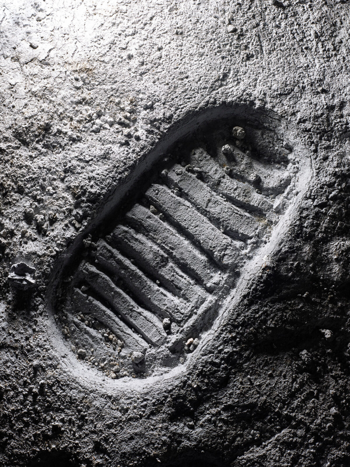Lunar footprint cast, Omega, London, UK, still life photography by Scanderbeg Sauer