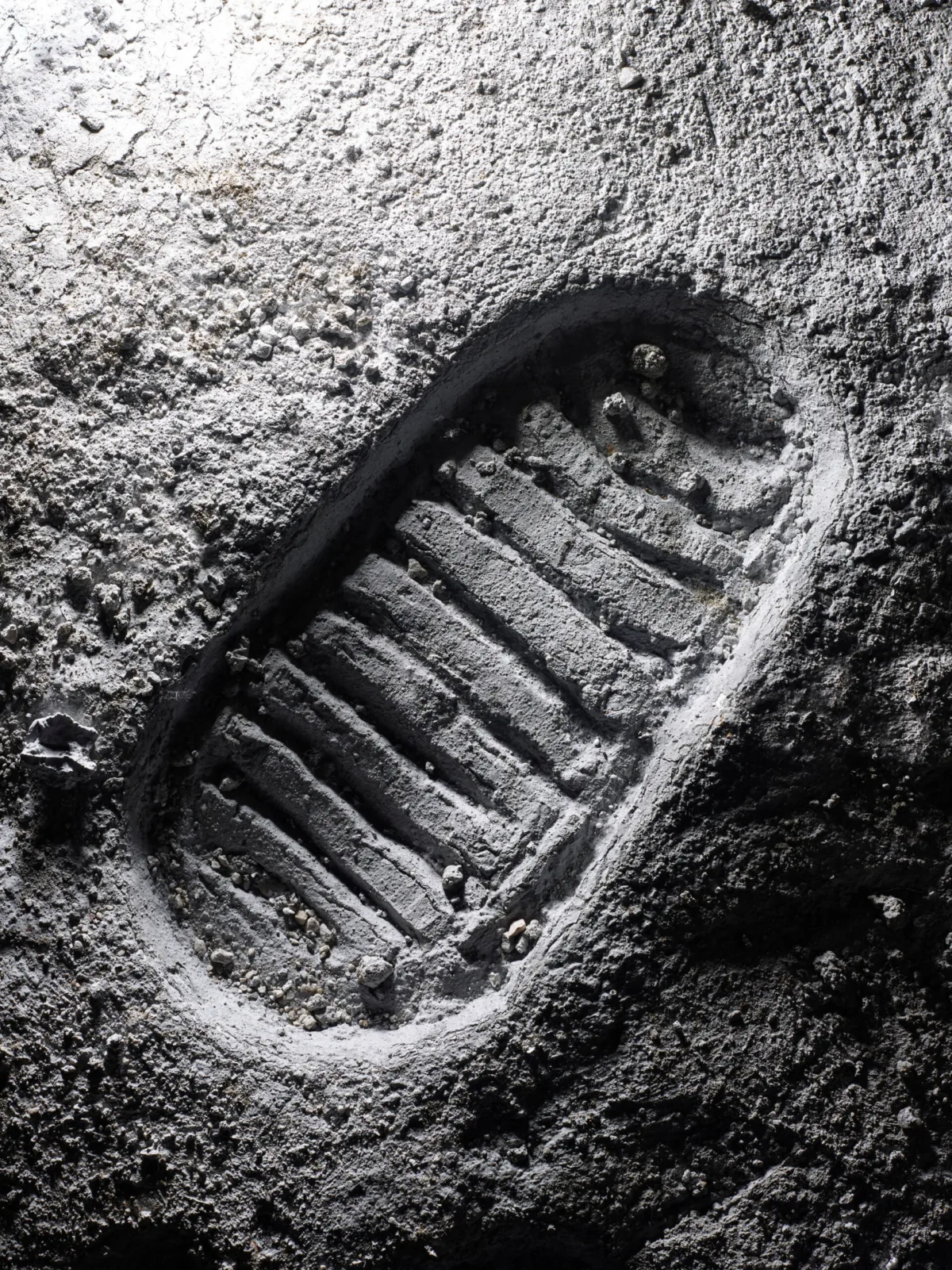 Lunar footprint cast, Omega, London, UK, still life photography by Scanderbeg Sauer