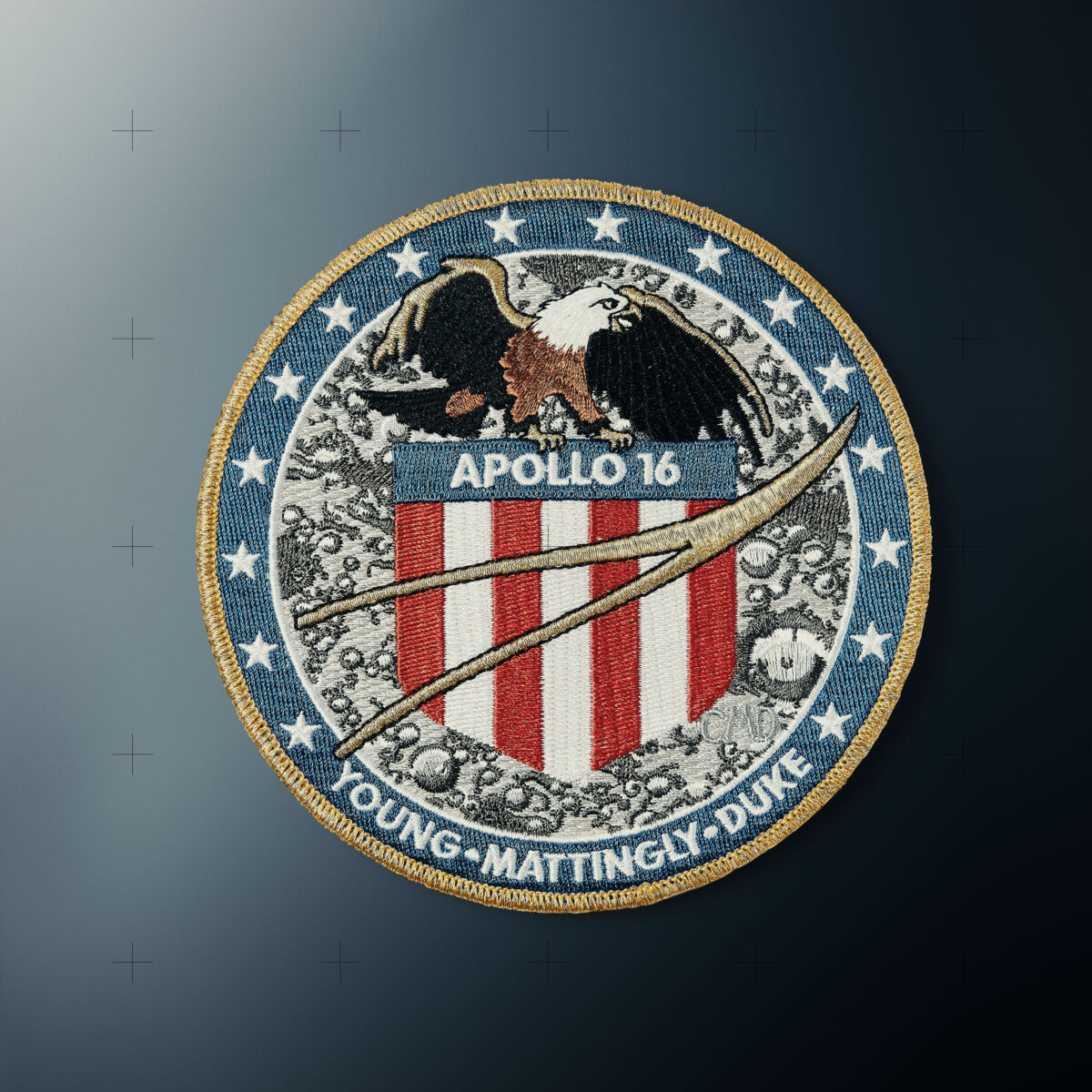 Apollo 16 mission patch, Charlie Duke, UK, still life photography by Scanderbeg Sauer