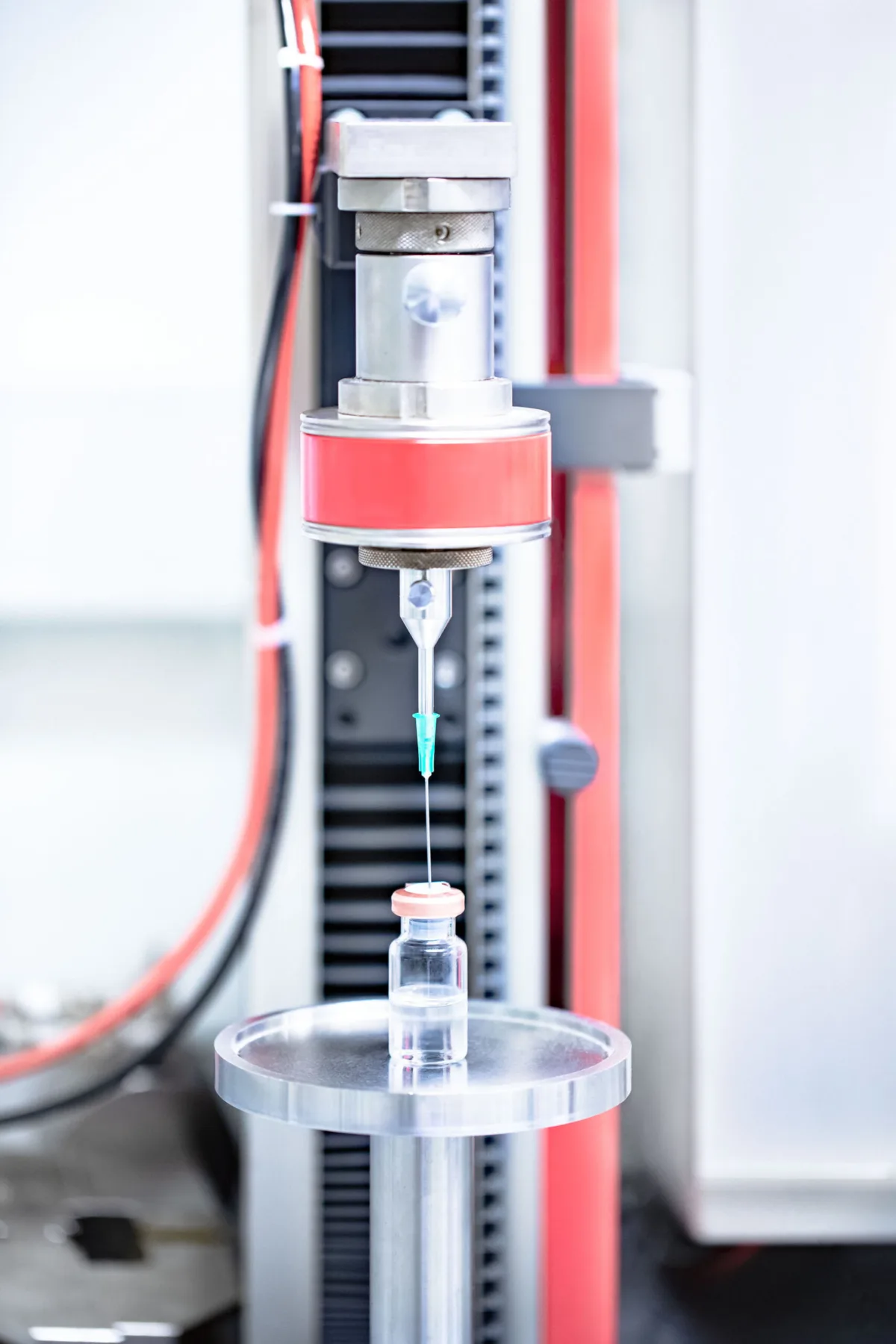 Vial closure testing machine, Datwyler, Alken, Belgium, industrial photography by Scanderbeg Sauer