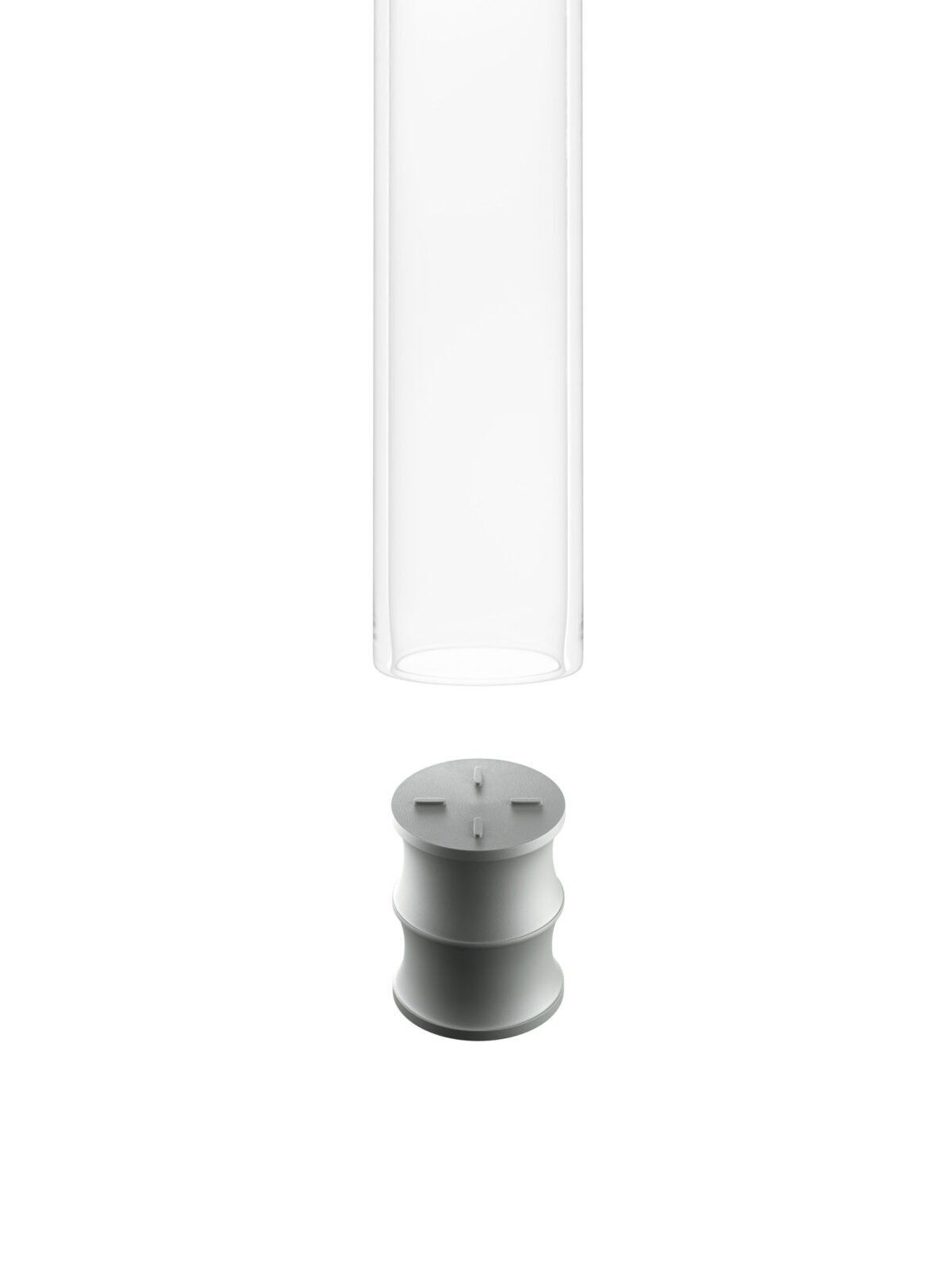 Rubber plunger and glass cartridge, photorealistic CGI still life photography, Datwyler, Italy, by Scanderbeg Sauer