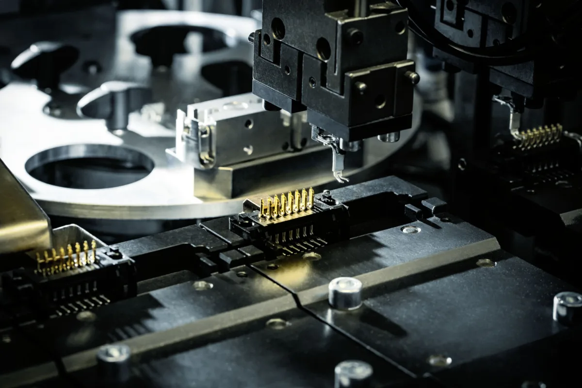 Bestückungsmaschine in der Steckverbinder-Produktion bei Harting Biel, Industriefotografie von Scanderbeg Sauer