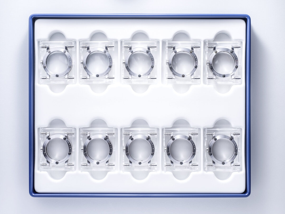 Watchmaking photography, Audemars Piguet Code 11.59 cases in production tray, Le Brassus, by Scanderbeg Sauer