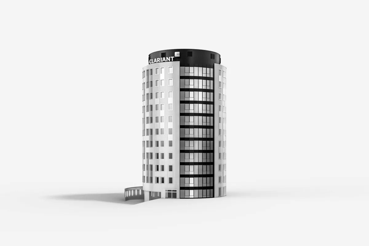 Photorealistic CGI of an architectural tower, Clariant, Switzerland, industrial photography by Scanderbeg Sauer