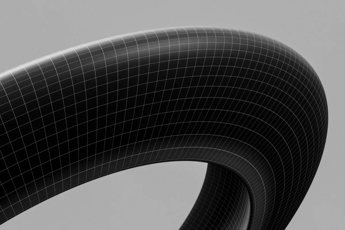 Cropped circle, grey mesh surface, photorealistic CGI still life photography, Munich Re Financial Markets, Munich, Germany, by Scanderbeg Sauer