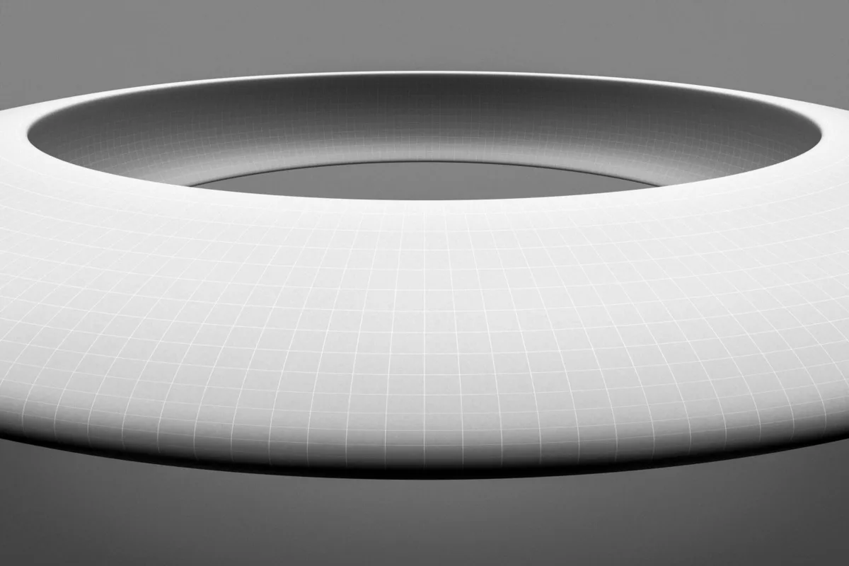 Cropped circle, white surface, photorealistic CGI still life photography, Munich Re Financial Markets, Munich, Germany, by Scanderbeg Sauer