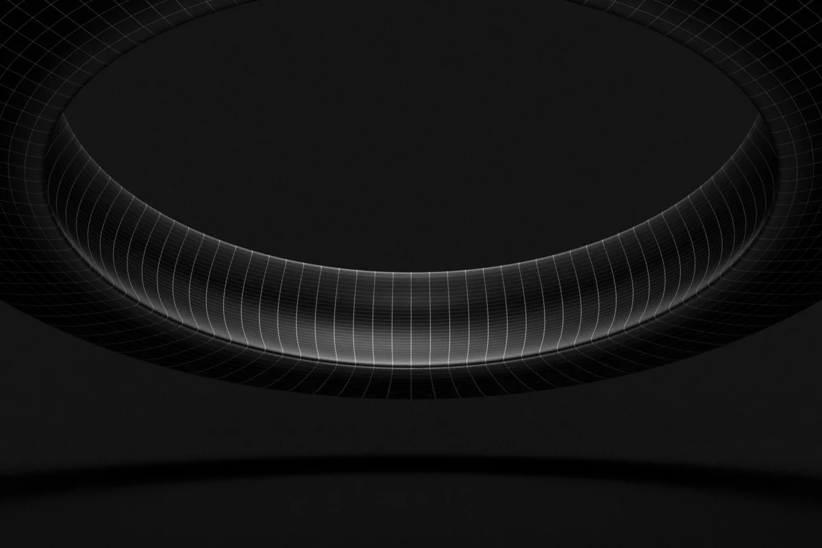 Cropped circle, luminous edge on black, photorealistic CGI still life photography, Munich Re Financial Markets, Munich, Germany, by Scanderbeg Sauer