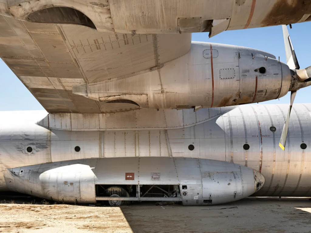 Close-up fuselage detail of decommissioned aircraft, Mojave Desert, fine art photography by Scanderbeg Sauer – DECOMMISSIONED SSU-NRT