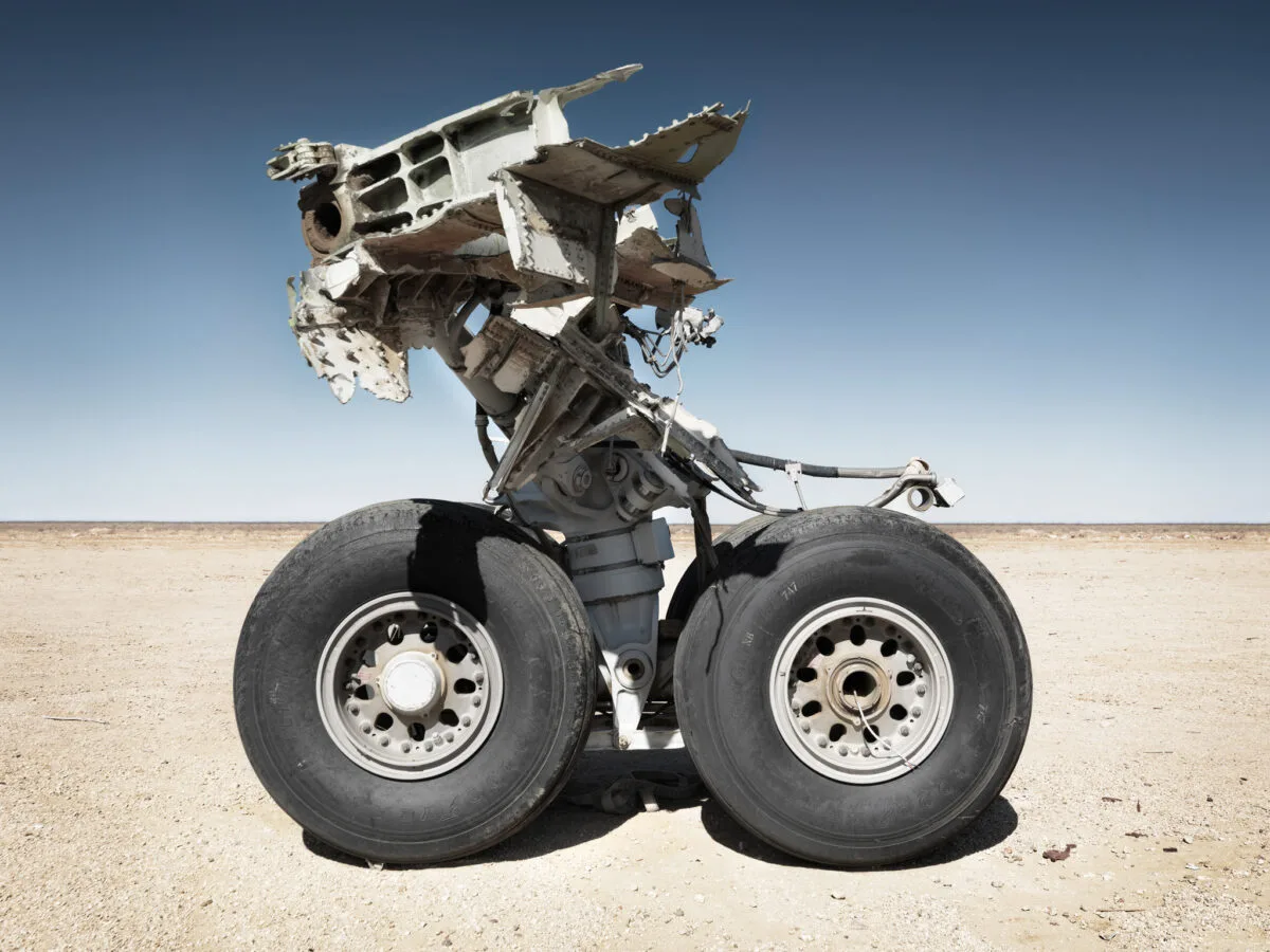 Landing gear of decommissioned aircraft, Mojave Desert, fine art photography Scanderbeg Sauer – DECOMMISSIONED YYZ-AMS