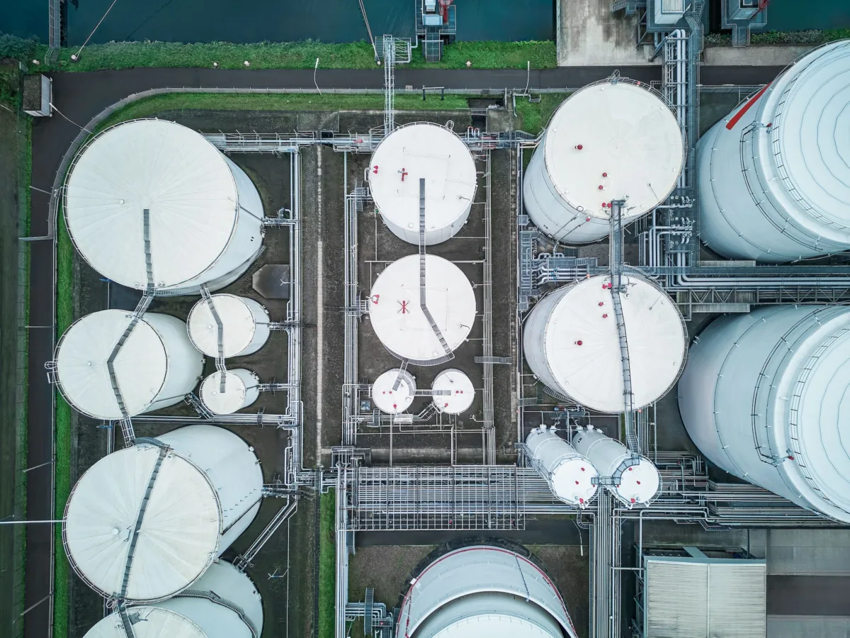 Aerial industrial photography of Ambrian Energy tank farm in Bremen by Scanderbeg Sauer
