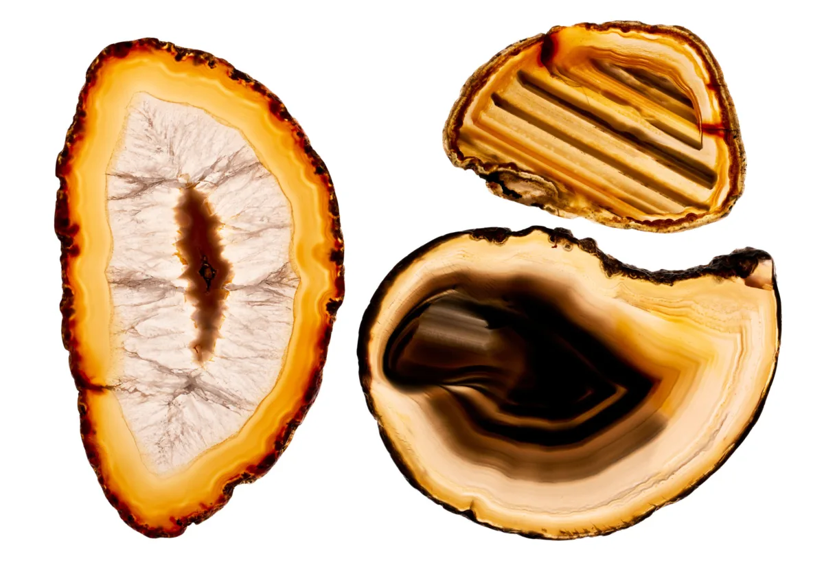 Agate mineral cross-sections product photography, RHC Reto Holzer Coiffeurs, Zurich, by Scanderbeg Sauer